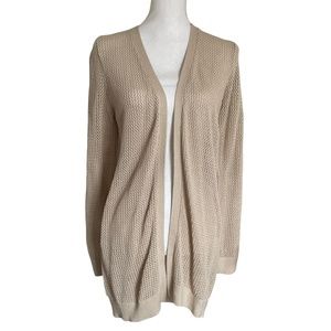 Taupe Open Knit Longline Cardigan EUC M Workshop Republic Open Front Long Sleeve